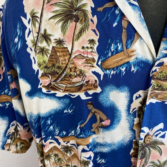 Vintage 70s Joe Kealuhas Reyn Spooner Surfer Shirt XL Rayon Short Sleeves Button - Picture 4 of 13